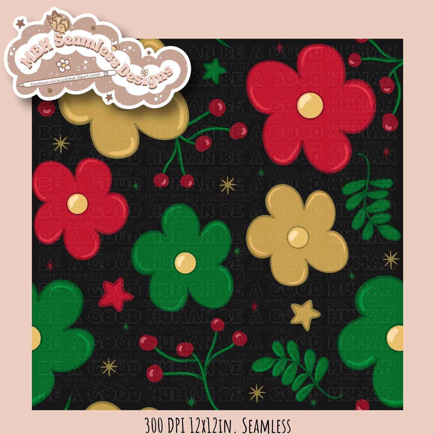 Winter Holiday Floral Seamless MULTIPLE COLORWAYS