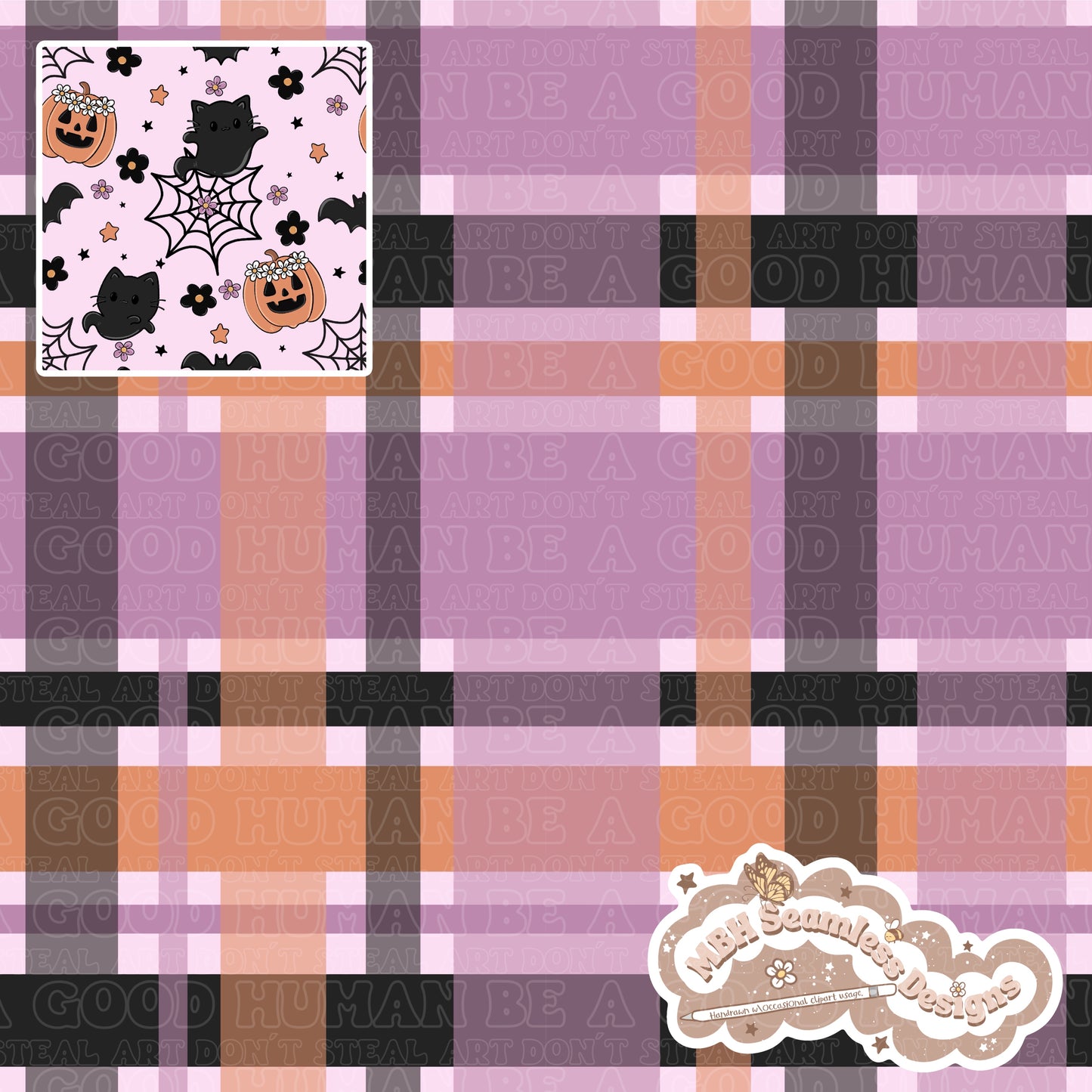 Spooky Floral Ghost Cats Seamless Pattern MULTIPLE COLORWAYS & COORD