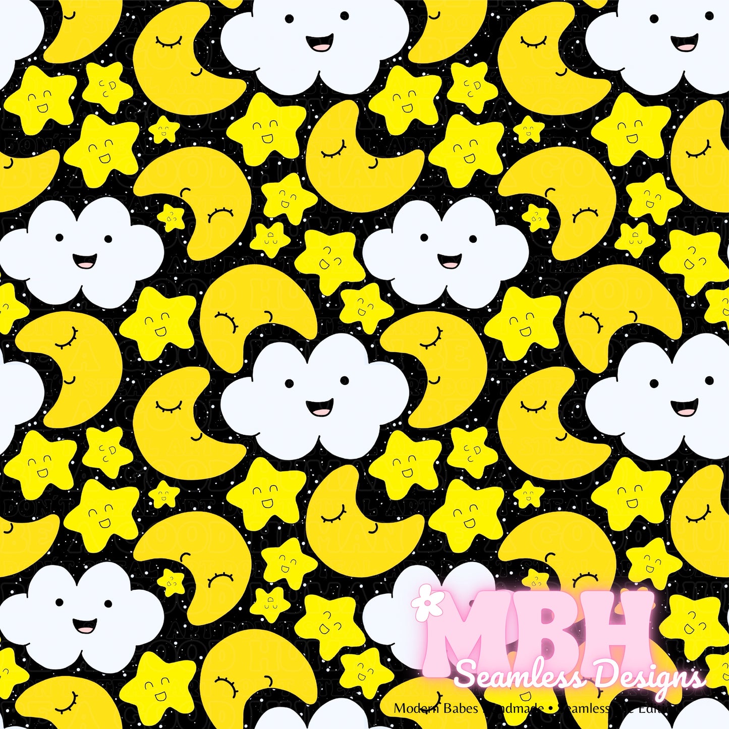 Kawaii Stars & Moons Multiple Colorways SEAMLESS PATTERN