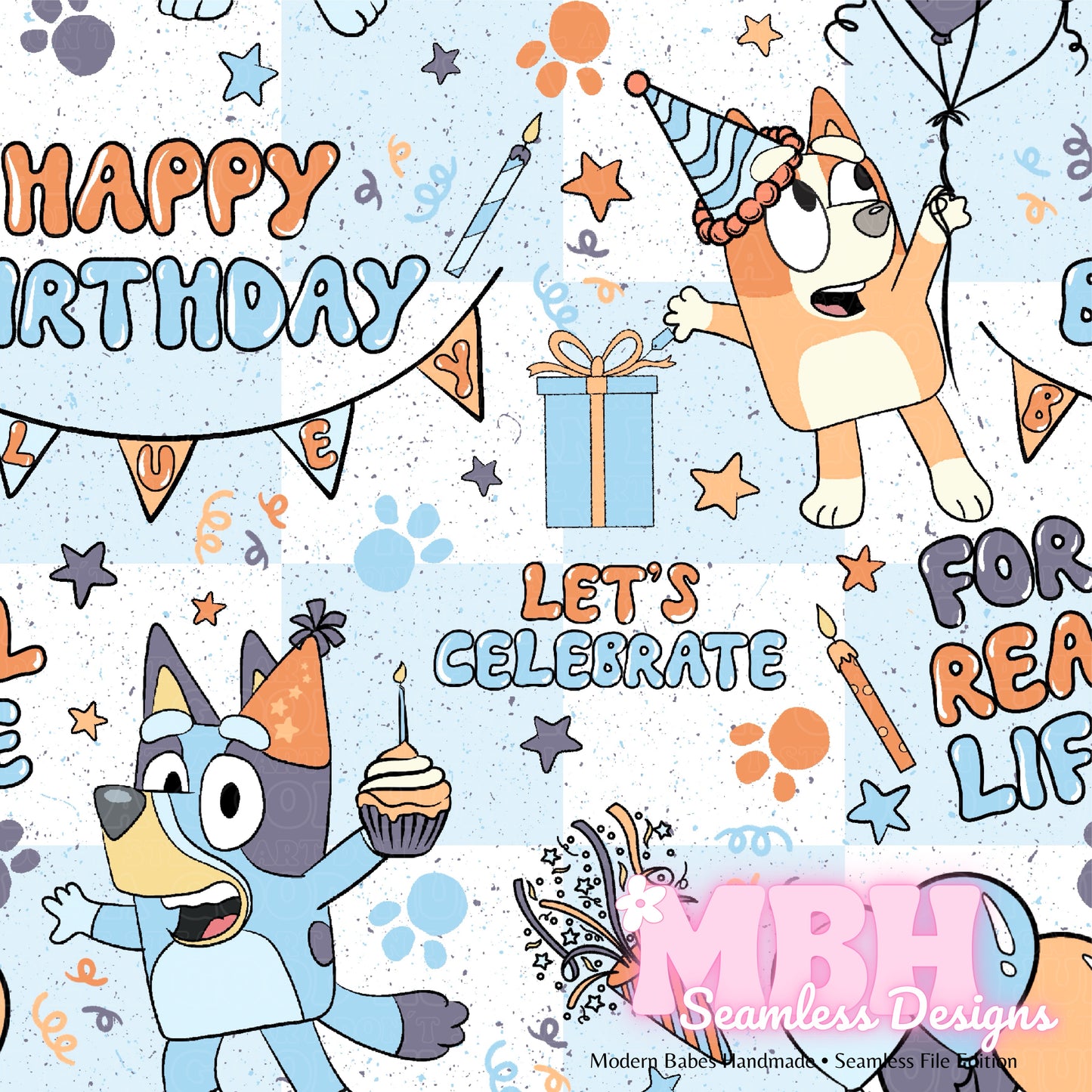 CHEX Heeler Birthday Celebration Seamless Pattern