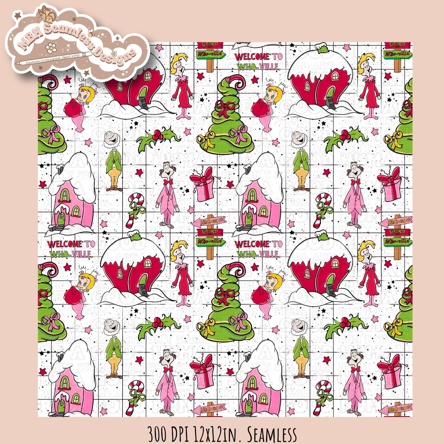 Girly Who-ville Seamless Pattern & PNG MULTIPLE COLORWAYS