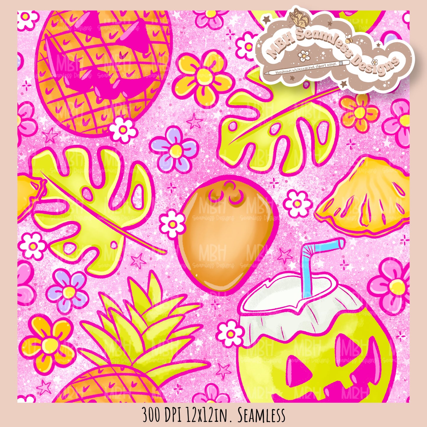 Tropical Jack-O-Fruit  Seamless Pattern • Multiple Colorways • PNG