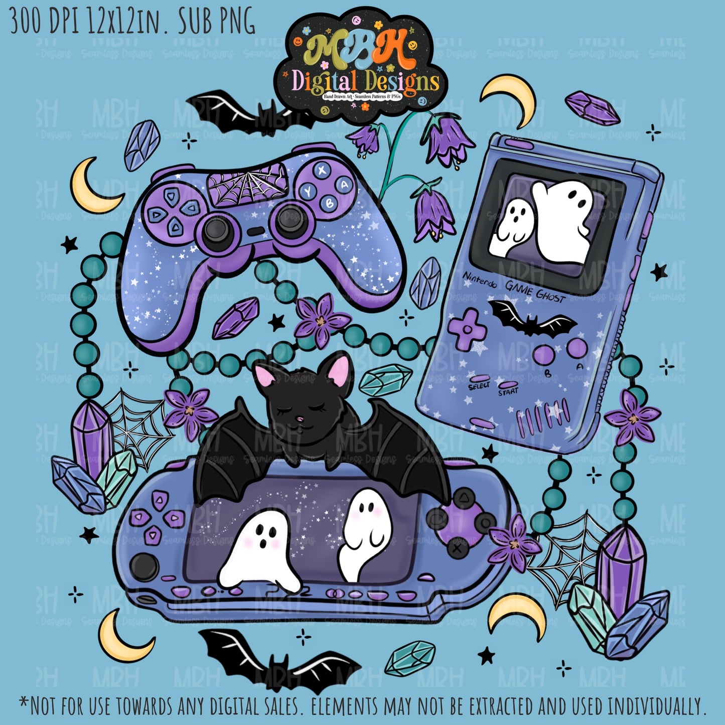 Spooky Gamer Seamless Pattern// PNG// MULTIPLE COLORWAYS