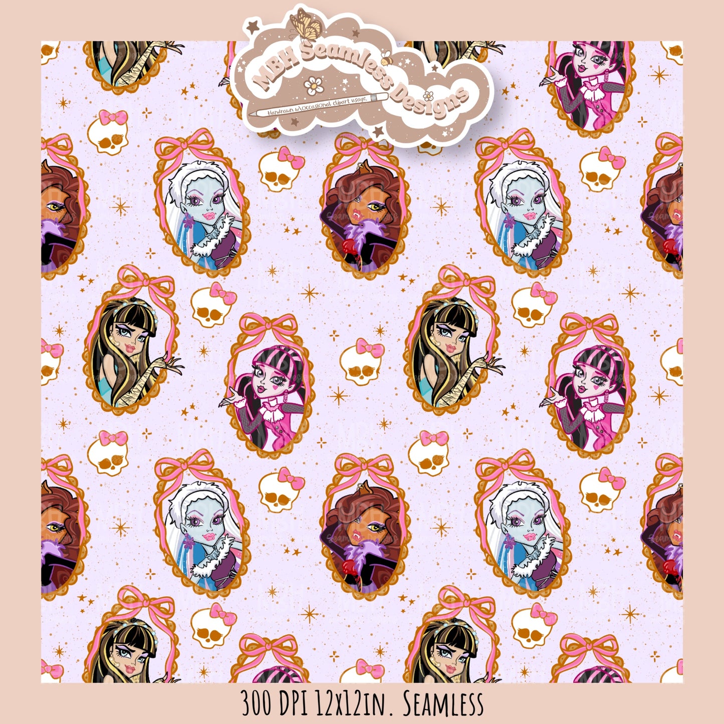 Monster High Coquette Frames Seamless Pattern • PNG • Assorted Colorway Options