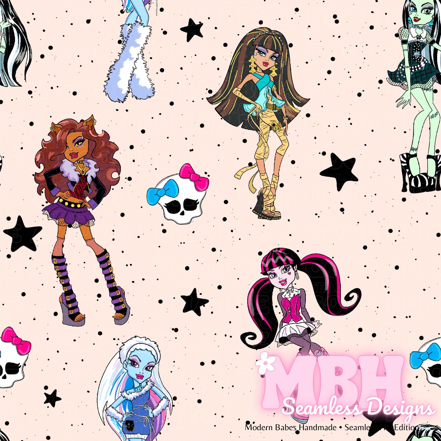 Monster High Seamless Pattern MULTIPLE COLORWAYS