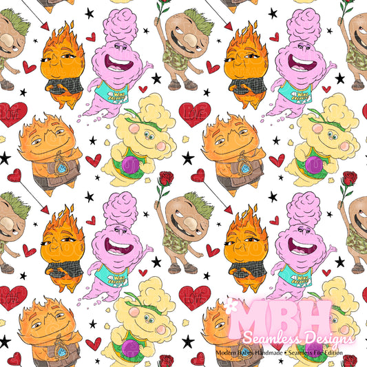 Elemental Friends Valentine Assorted Colorways  Seamless Pattern