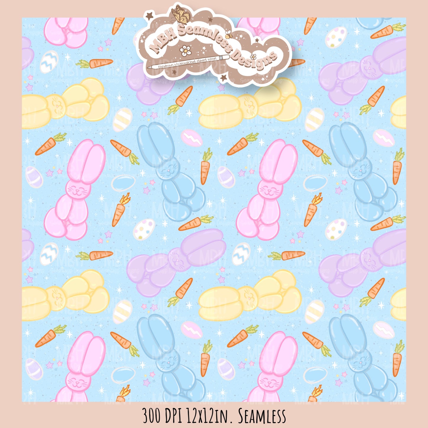 Balloon Bunnies Seamless Pattern // PNG // Multiple Colorway Options