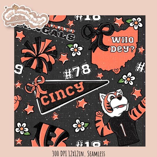 Bengals x Daisies Football Seamless Pattern // Assorted Colorways