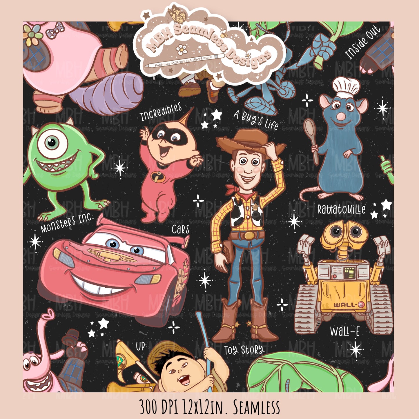 Starry Pixar Mashup Seamless Pattern // Multiple Colorway Options