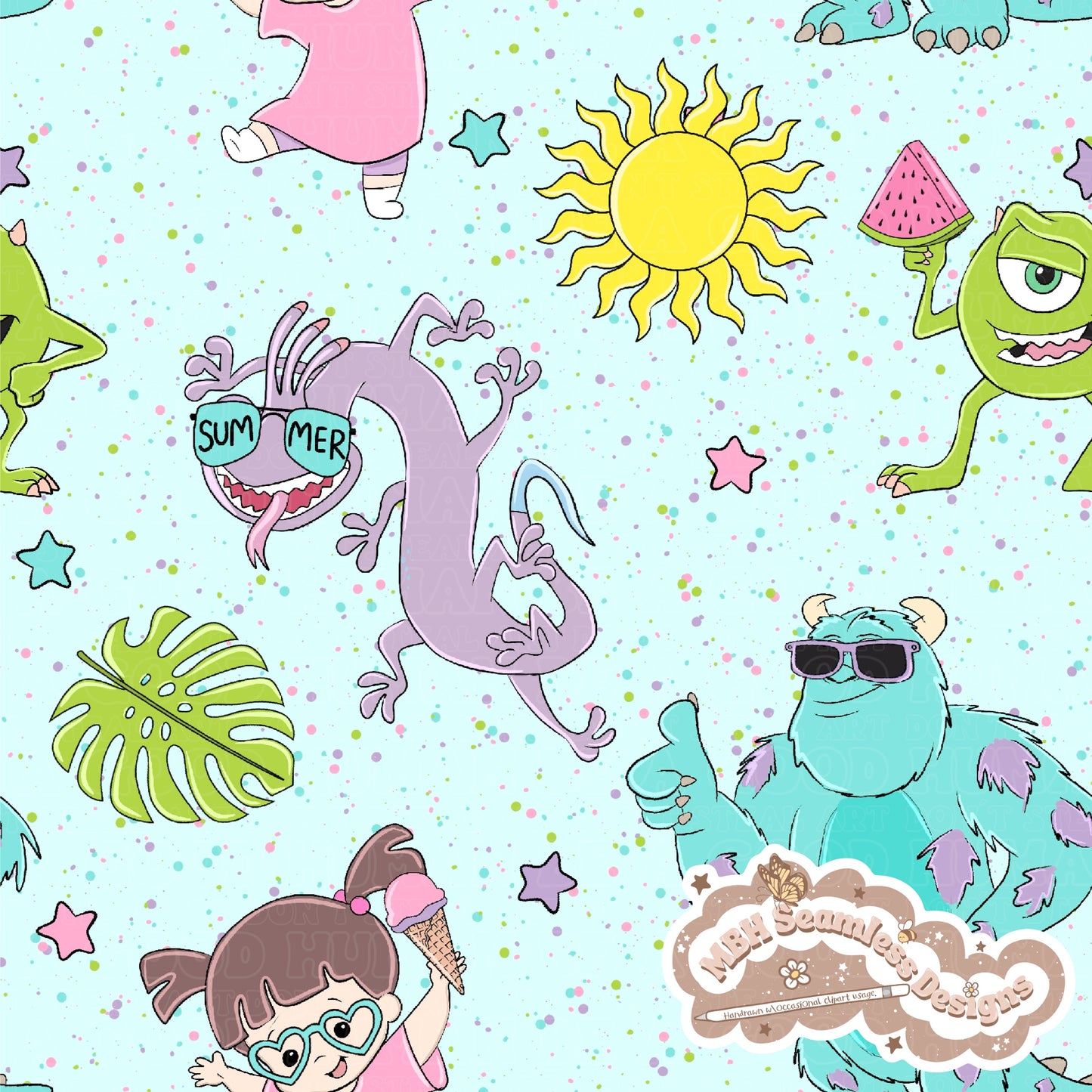 Summer Monsters Inc. Seamless Pattern & PNG • MULTIPLE COLORWAYS