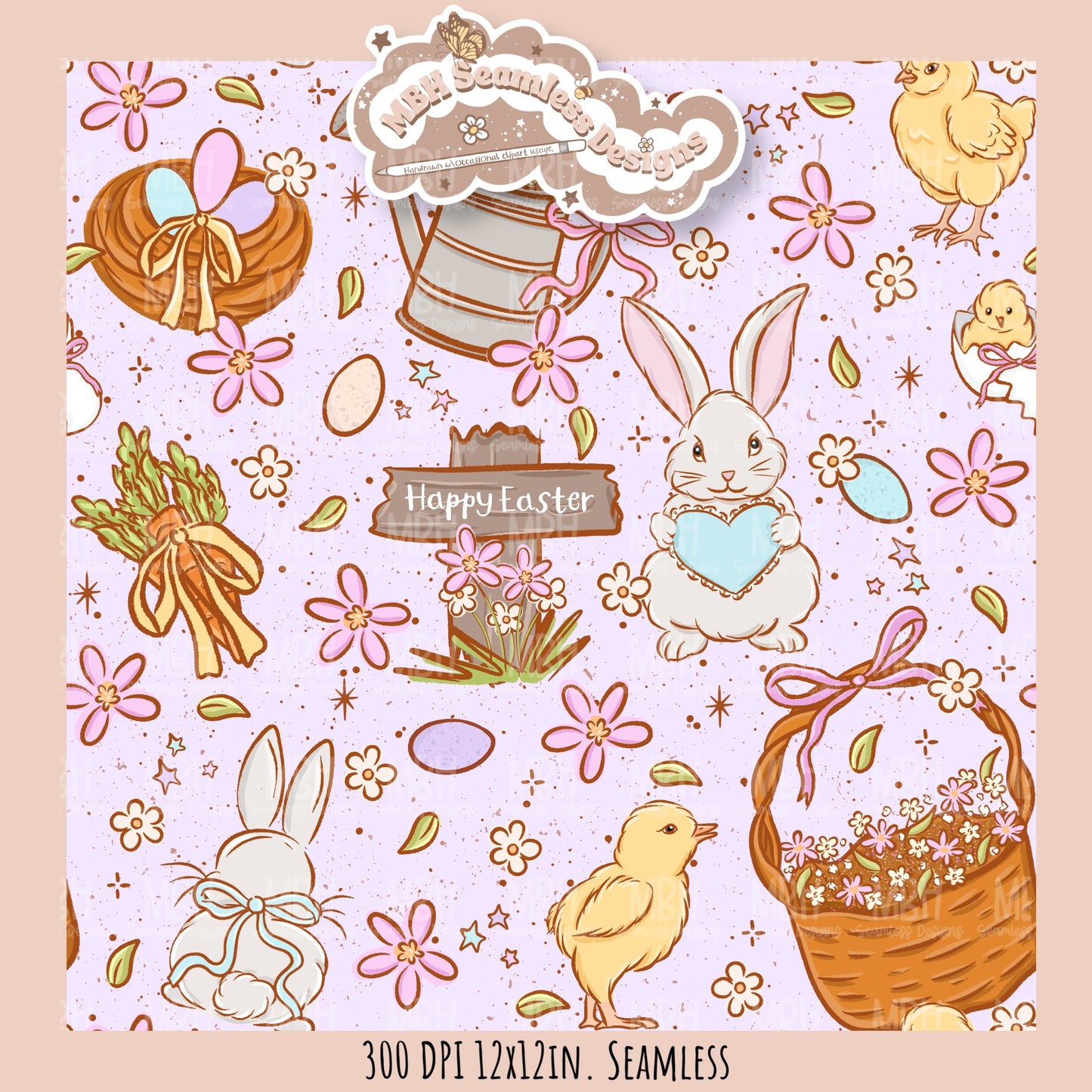 Whimsical Easter Seamless Pattern Multiple Colorway Options