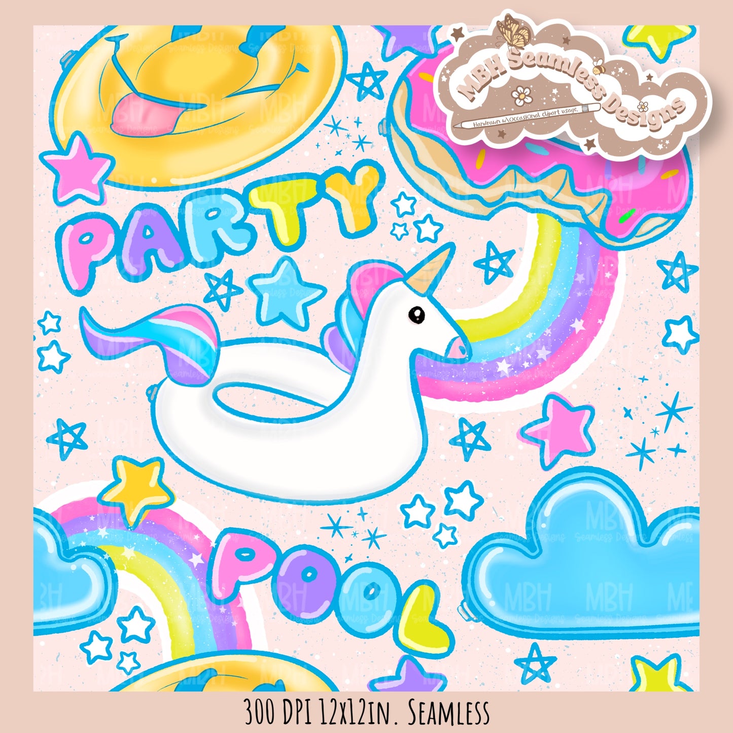 Pool Party Seamless Pattern • Multiple Colorways • PNG