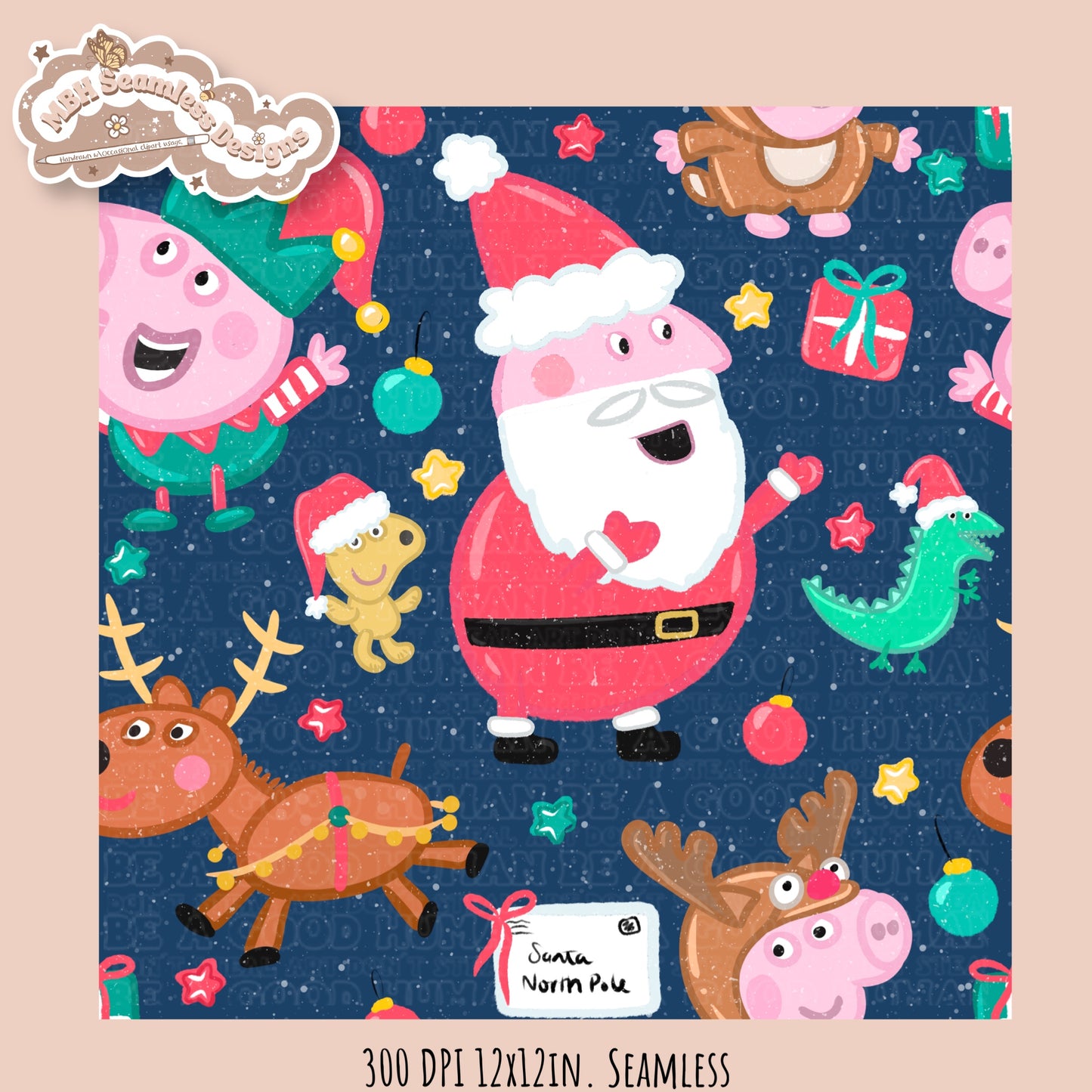 Peppa Christmas Seamless Pattern // PNG // Assorted Colorways