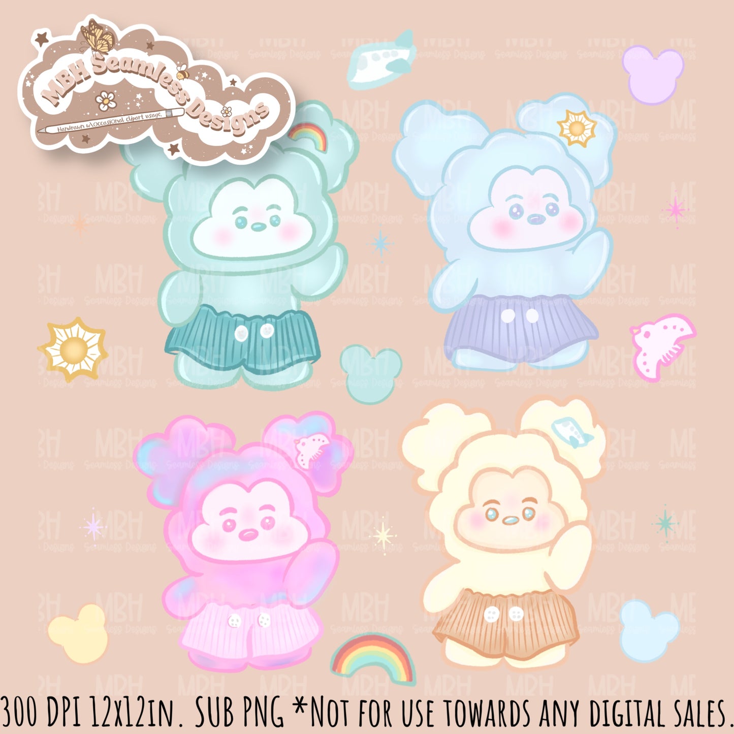 Head In The Clouds Mouse Seamless Pattern // Assorted Colorway Options