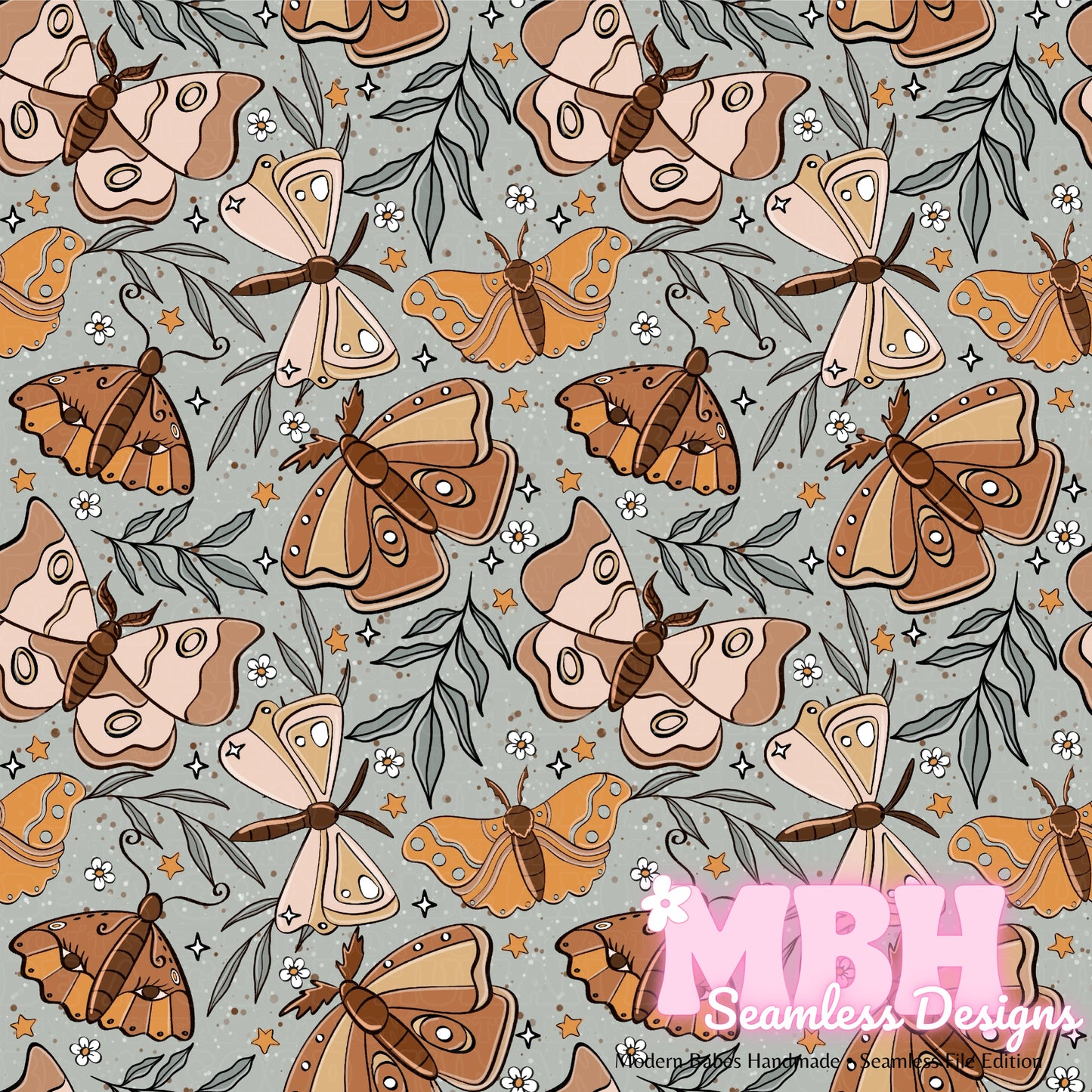 Bohemian Moths Seamless Pattern MULTIPLE COLORWAYS