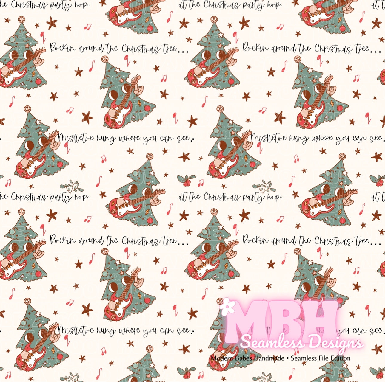 Rockin Around Christmas Tree Seamless Pattern