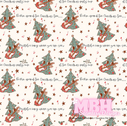 Rockin Around Christmas Tree Seamless Pattern