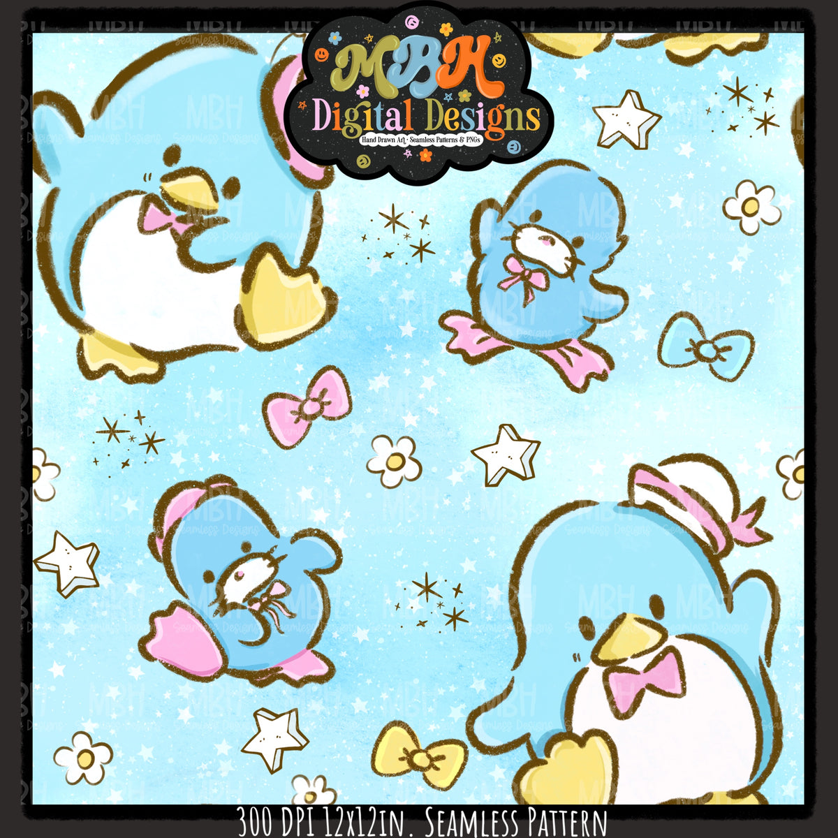 TuxedoSam Seamless Pattern // PNG // Assorted Colorways