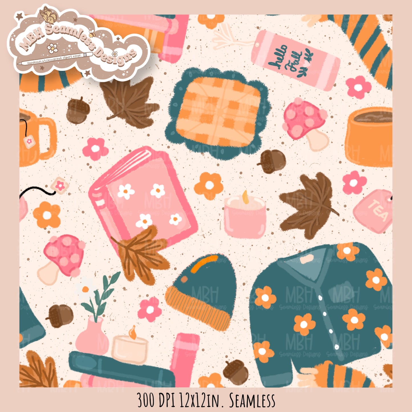 Cozy Fall Seamless Pattern•PNG•Multiple Colorways