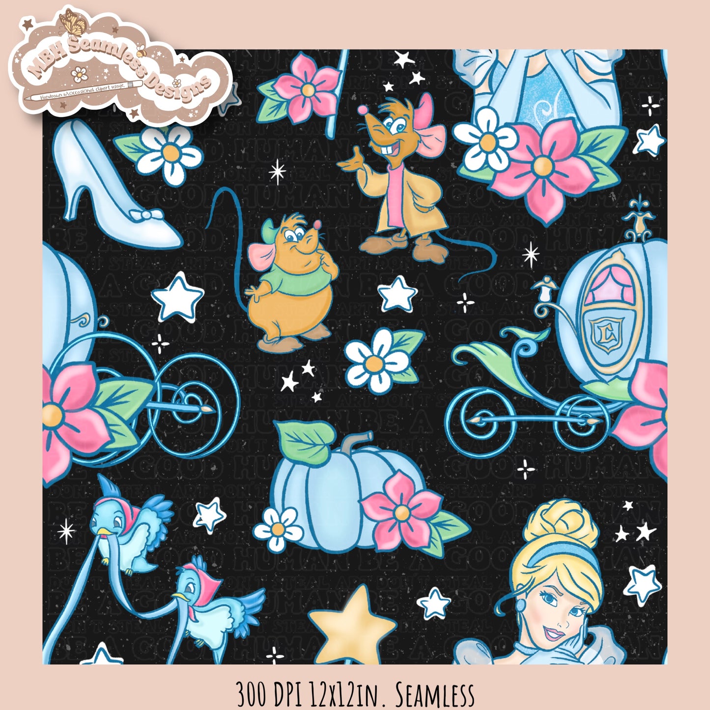 LIMITED EXCLUSIVE Starry Cinderella Seamless Pattern & PNG NO FABRIC SHOPS