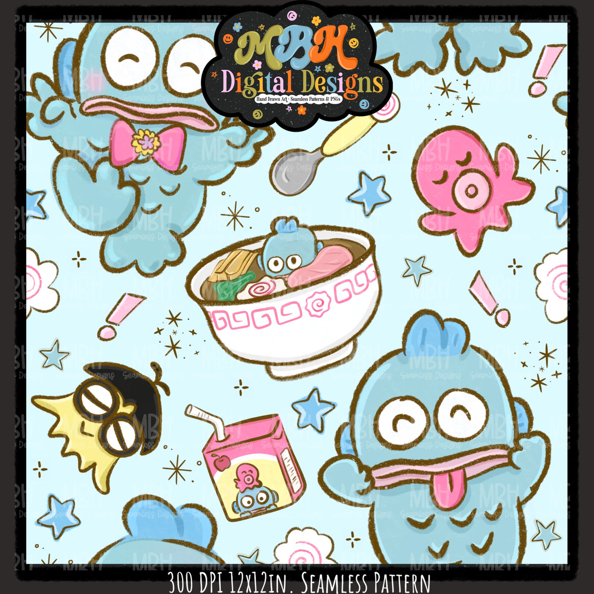 Hangyodon Seamless Pattern // PNG // Assorted Colorways