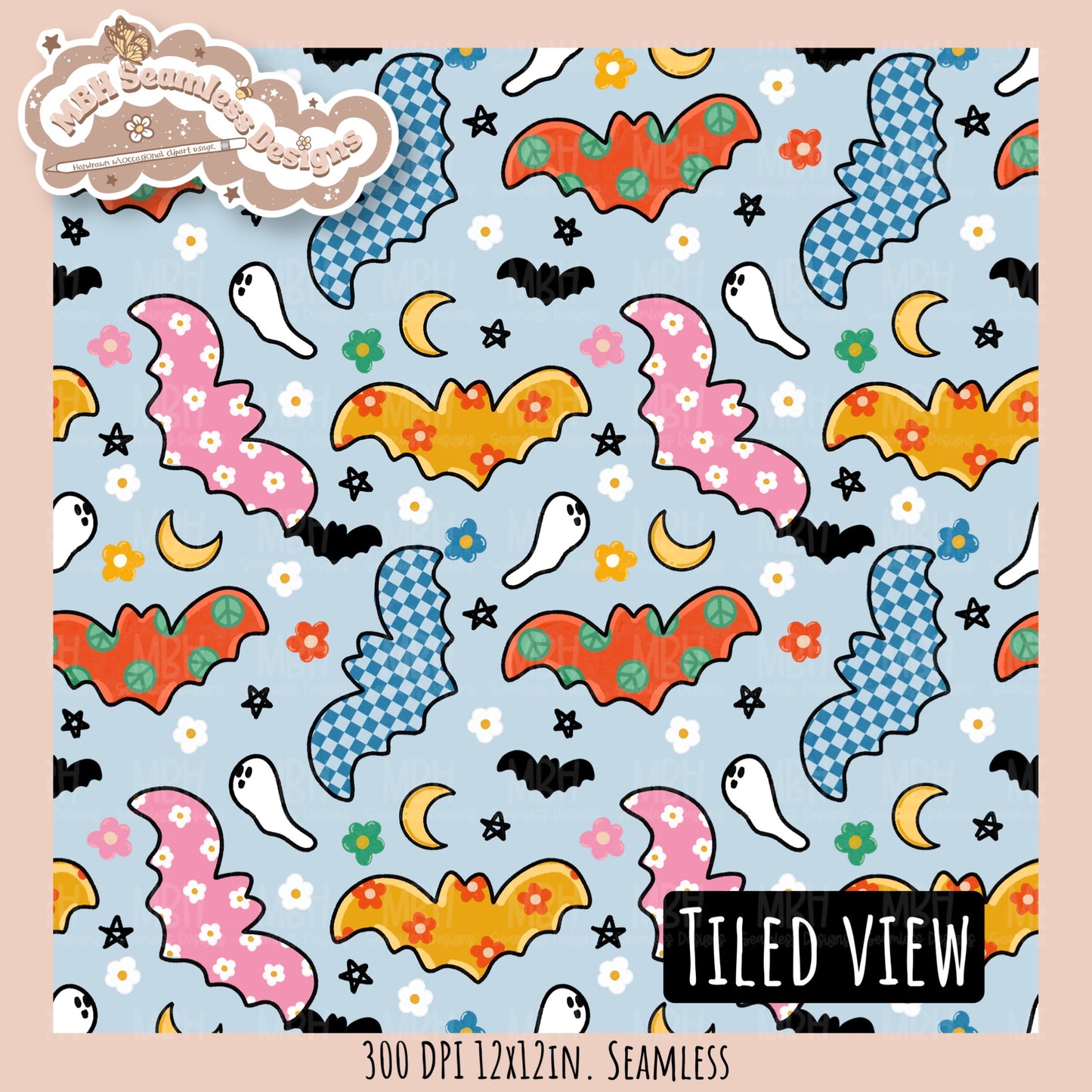 Groovy Bats Seamless Pattern // Assorted Colorway Options