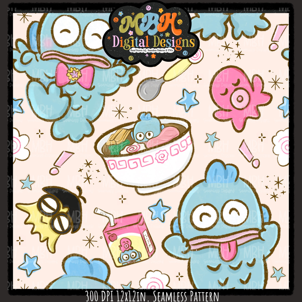 Hangyodon Seamless Pattern // PNG // Assorted Colorways