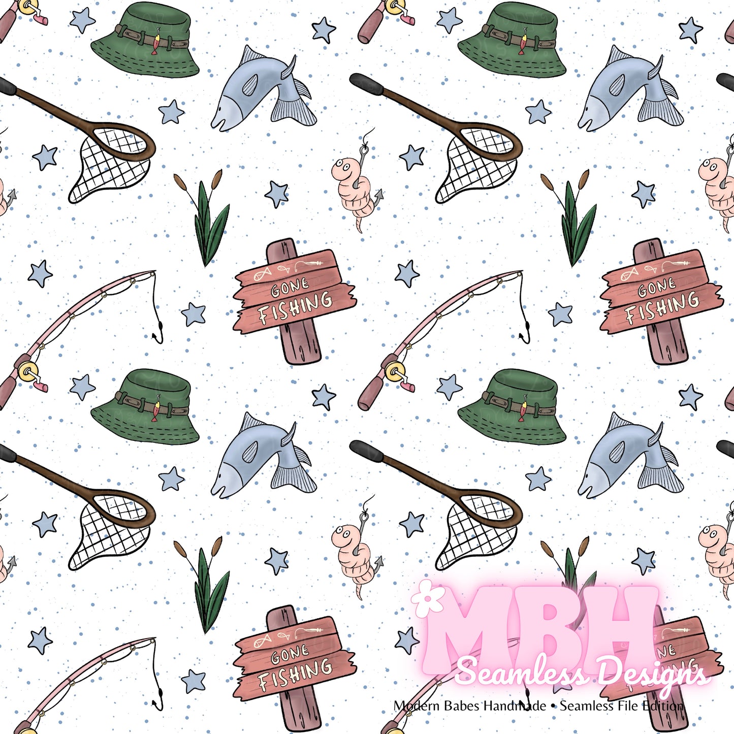 Gone Fishing Seamless Pattern MULTIPLE COLORWAYS