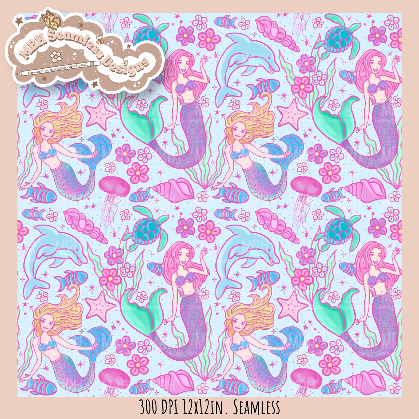 Barbie Mermaids Seamless Pattern //  MULTIPLE COLORWAYS