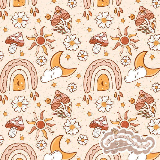 Boho Rainbow Shrooms Seamless Pattern & PNG MULTIPLE COLORWAYS