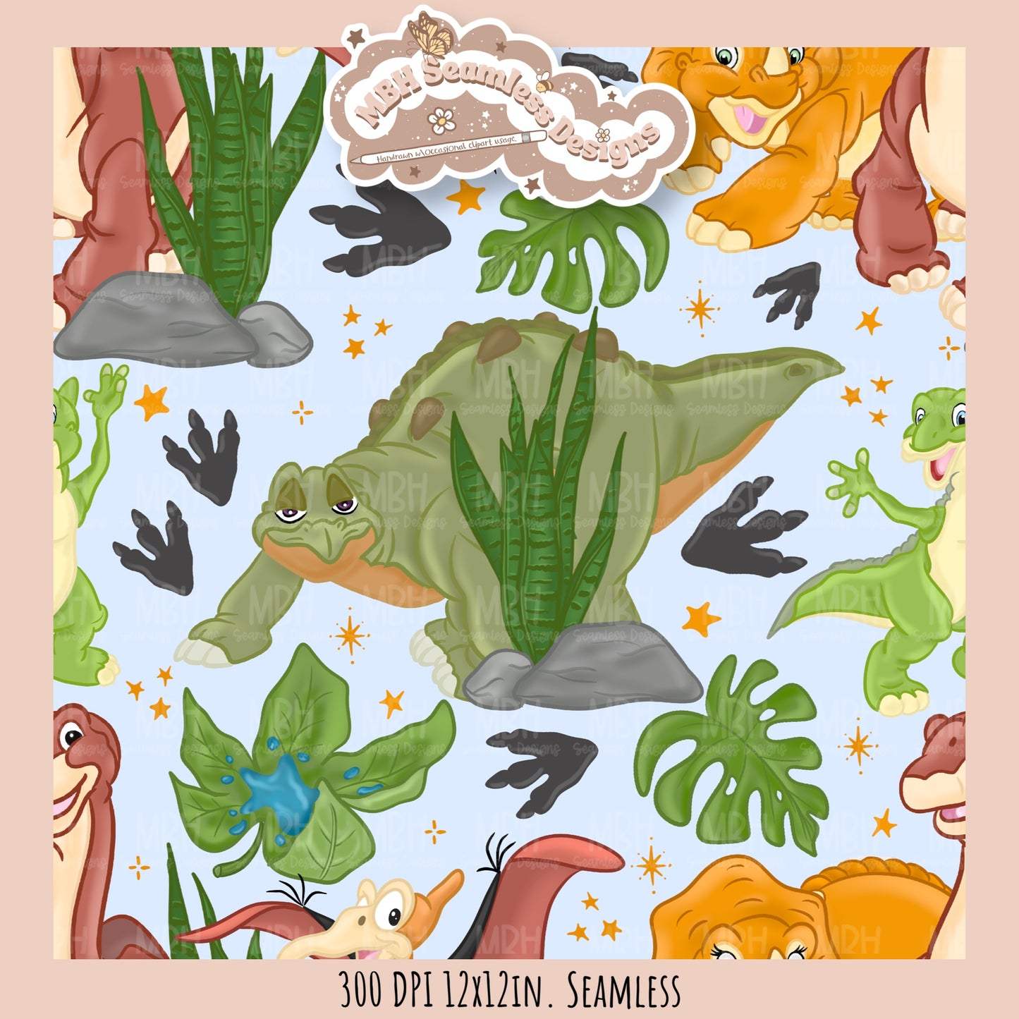 Starry LBT Dinosaurs Seamless Pattern // Multiple Colorway Options