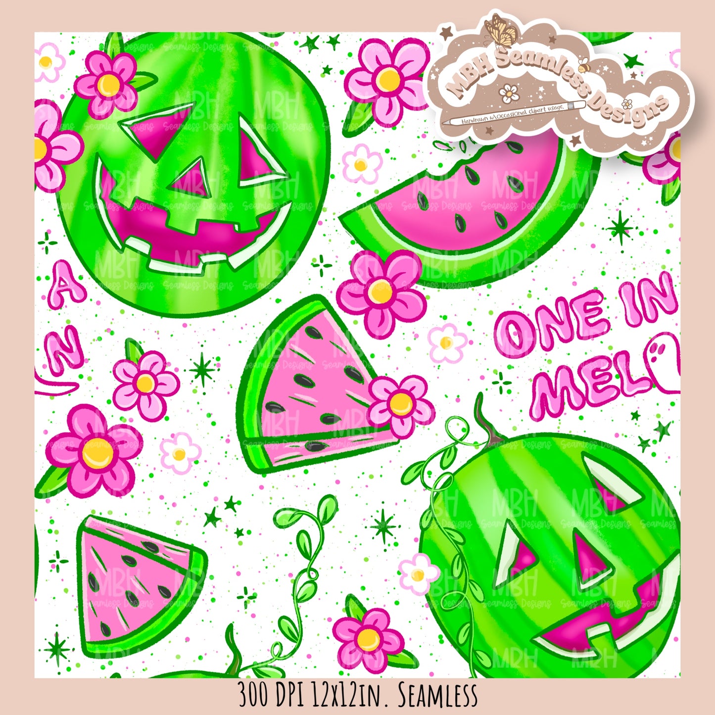 One in a Melon Seamless Pattern • Multiple Colorways • Coordinates•PNG