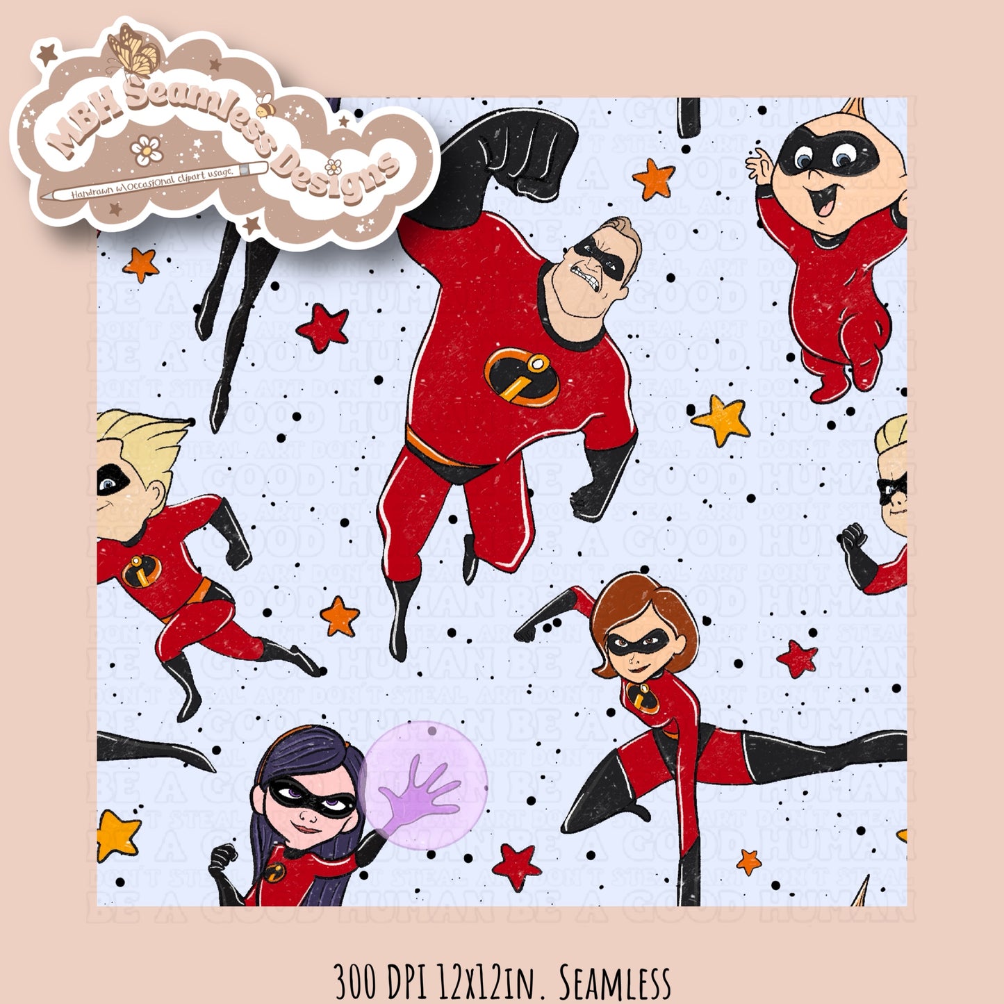 Starry Incredibles Seamless Pattern & PNG MULTIPLE COLORWAYS