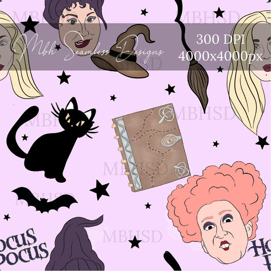 Black Starry Hocus Pocus 2 Colors Seamless Pattern