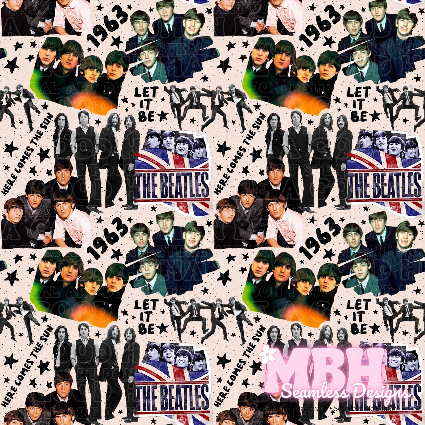 Beatles Collage Assorted Colorways Seamless Pattern