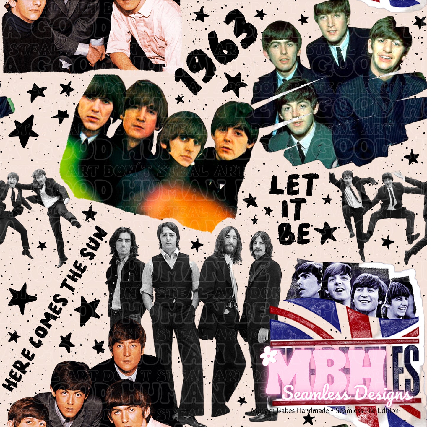 Beatles Collage Assorted Colorways Seamless Pattern