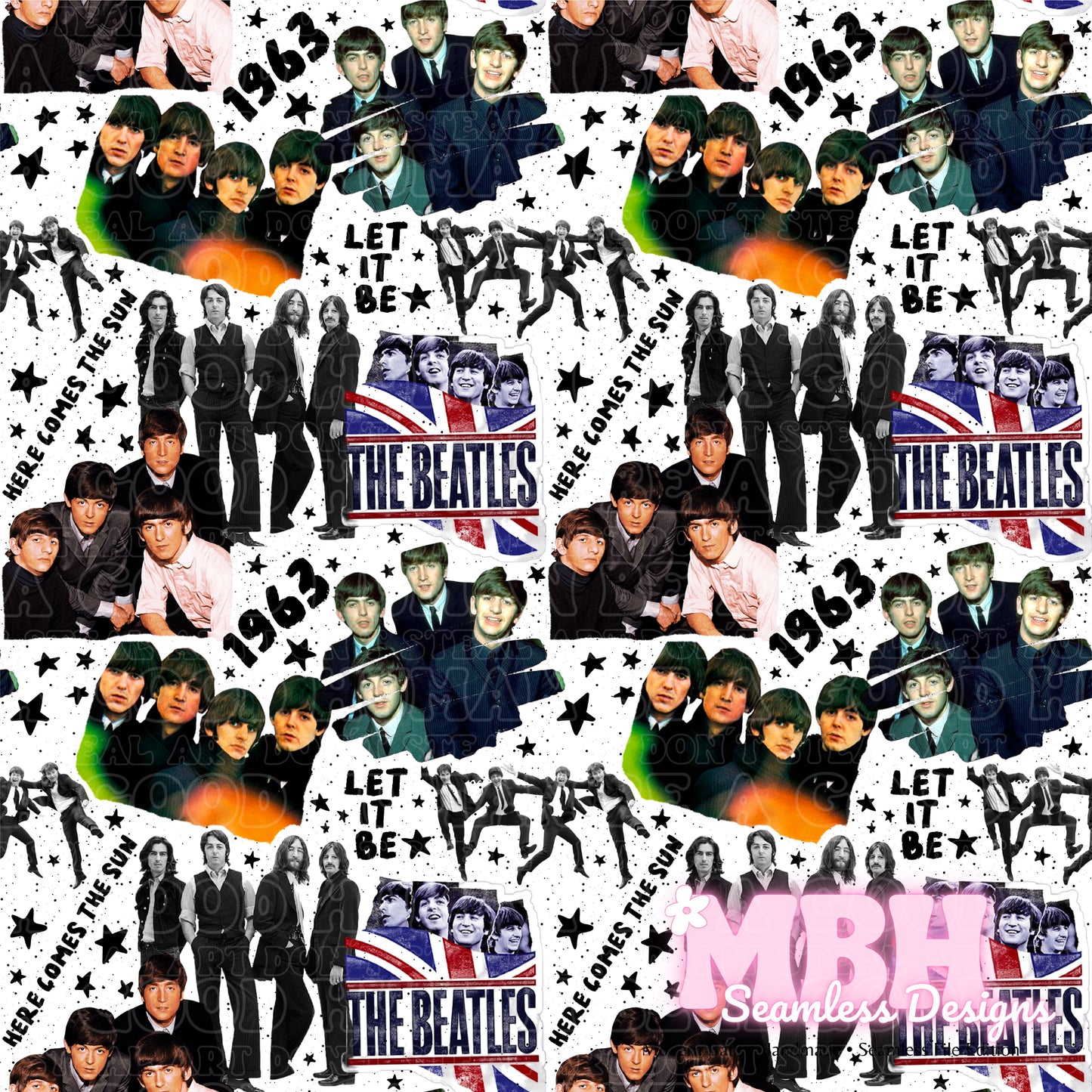 Beatles Collage Assorted Colorways Seamless Pattern