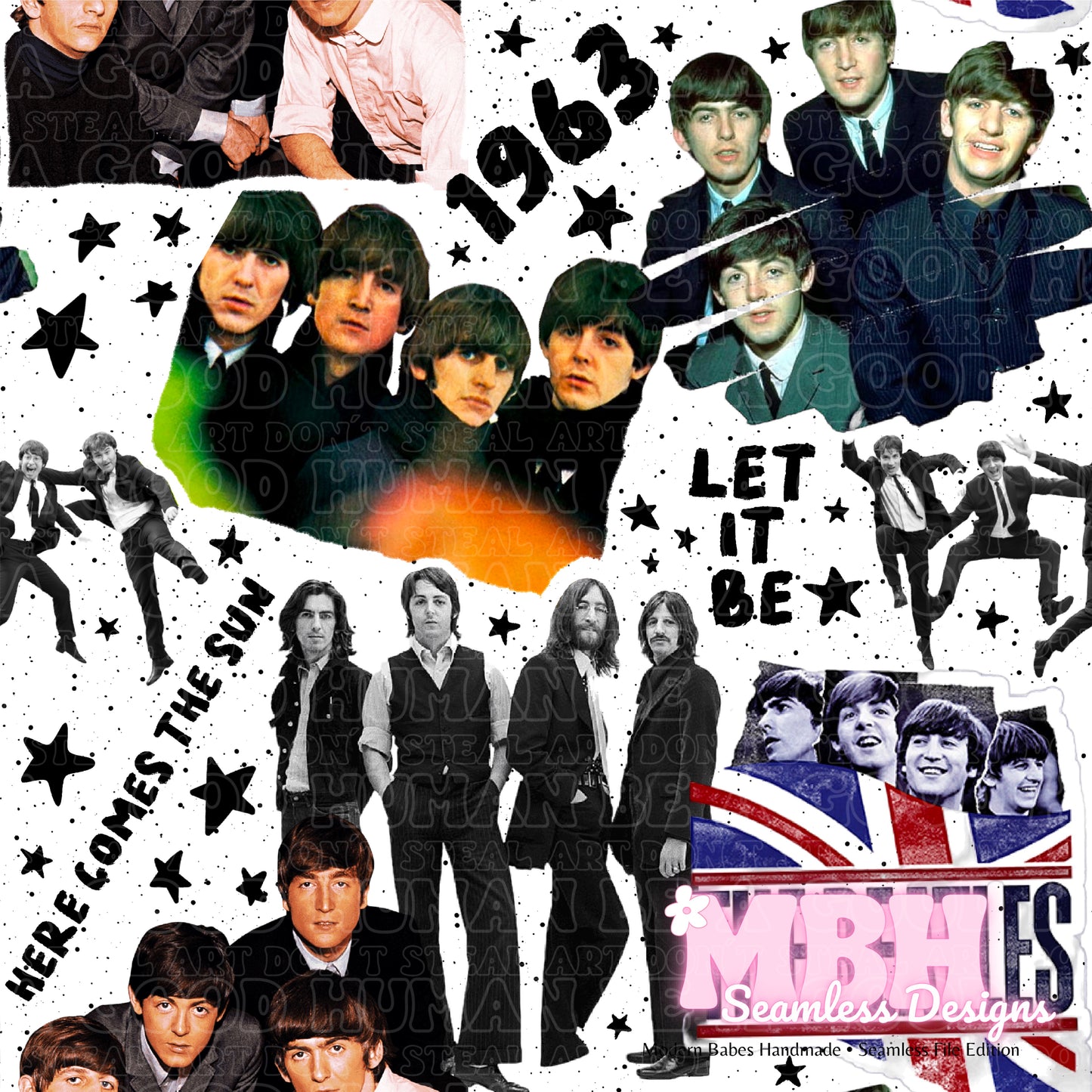 Beatles Collage Assorted Colorways Seamless Pattern