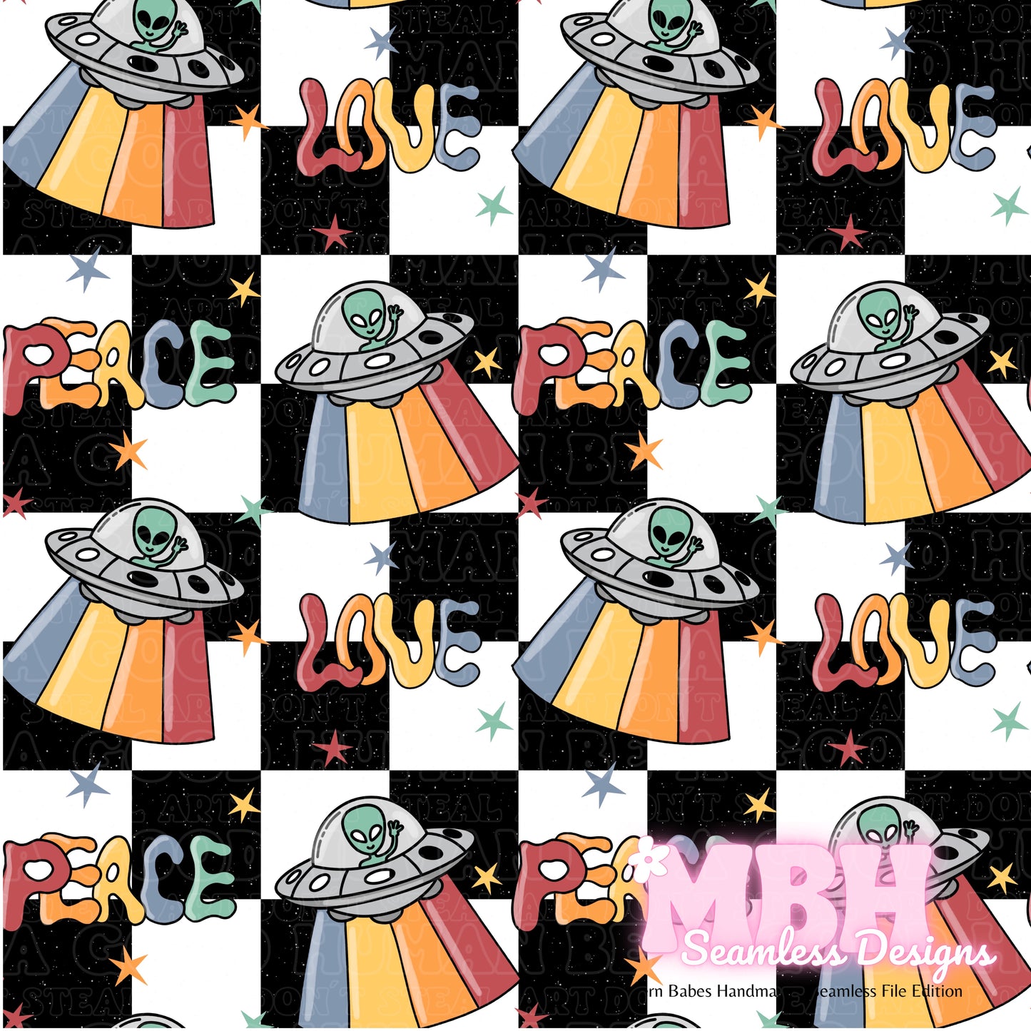 Alien Love and Peace ASSORTED COLORWAYS Seamless Pattern