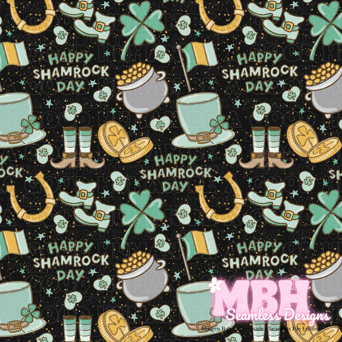 Happy Shamrock Day Assorted Colorways Seamless Pattern