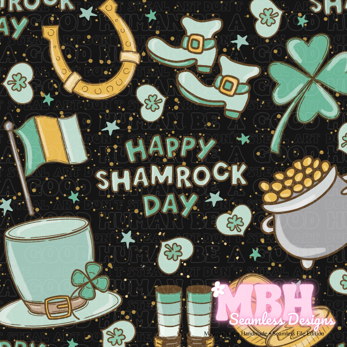 Happy Shamrock Day Assorted Colorways Seamless Pattern