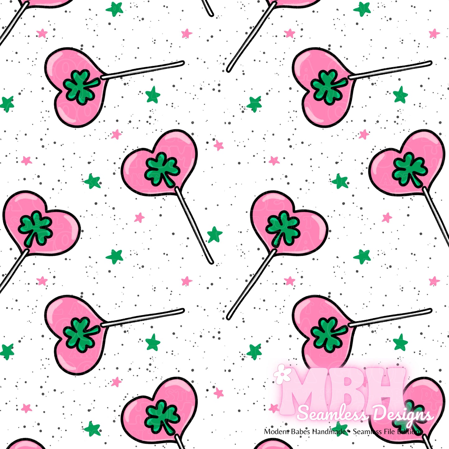 Shamrock Heart Lollipops Assorted Colorways Seamless Pattern