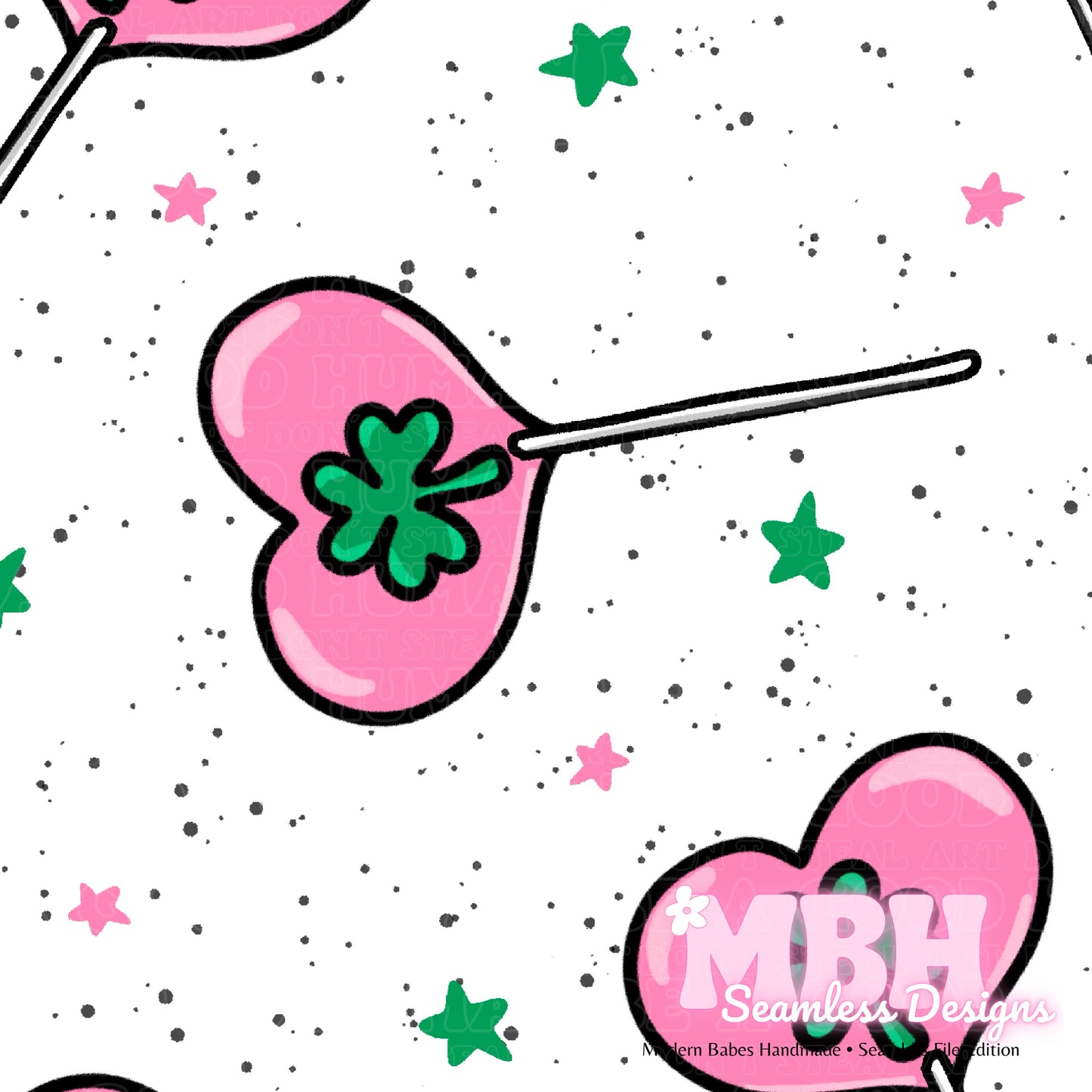 Shamrock Heart Lollipops Assorted Colorways Seamless Pattern