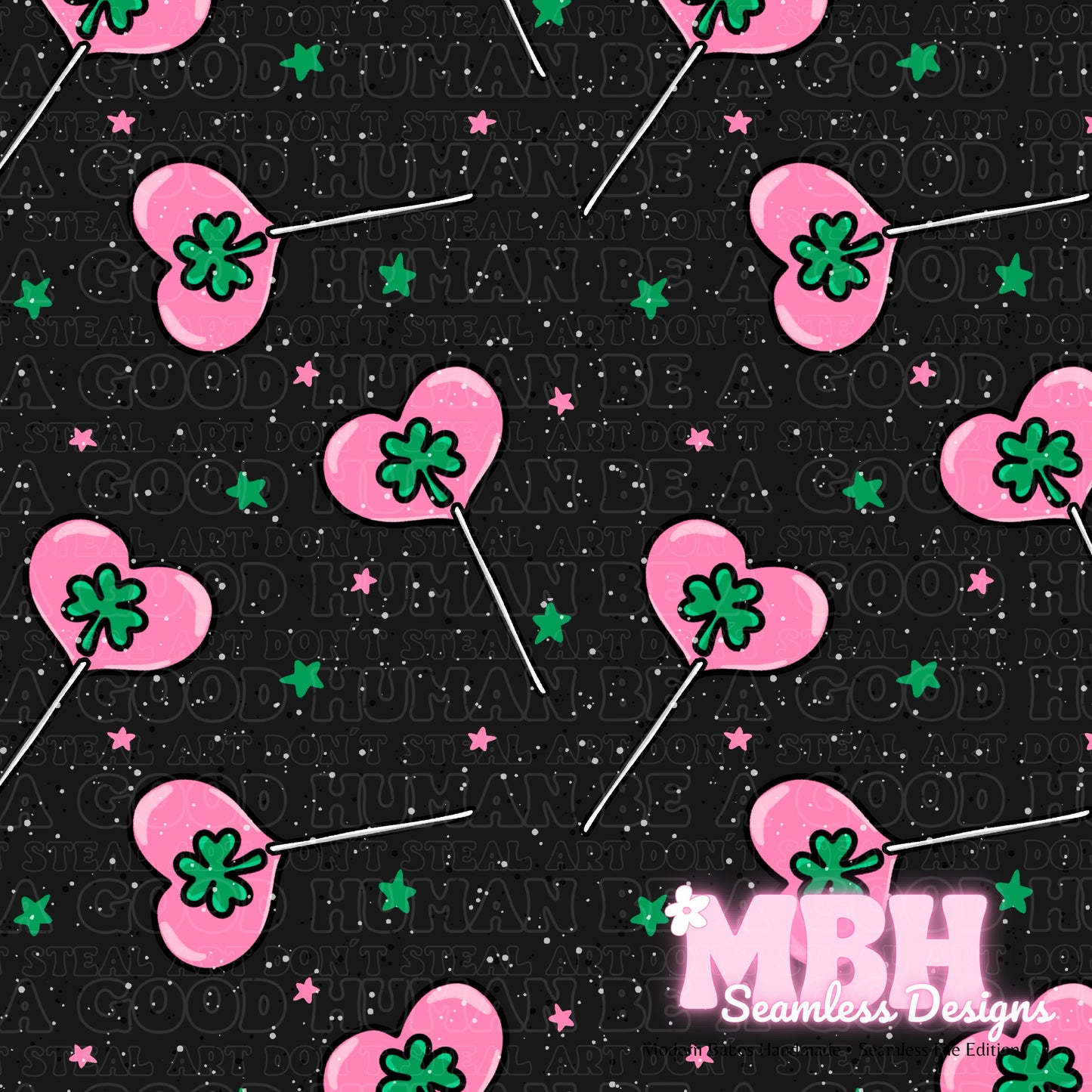 Shamrock Heart Lollipops Assorted Colorways Seamless Pattern