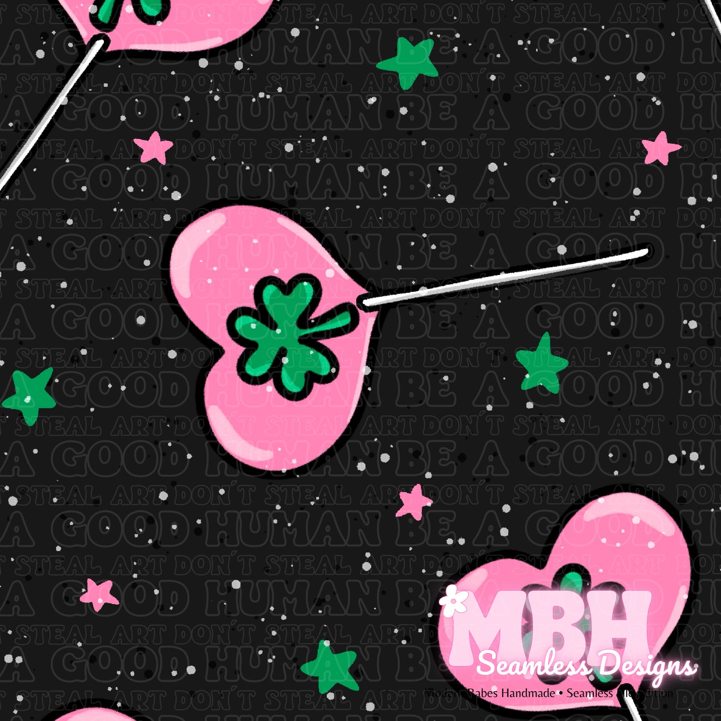 Shamrock Heart Lollipops Assorted Colorways Seamless Pattern