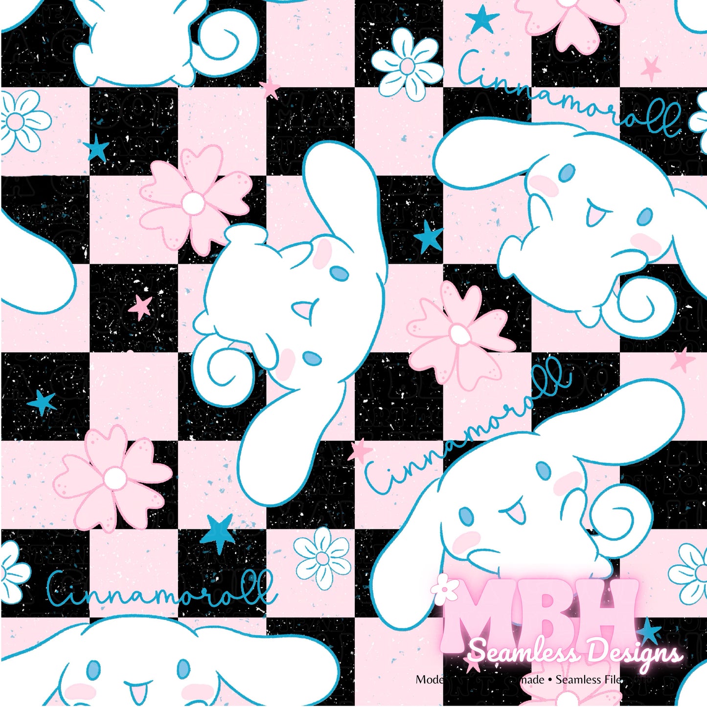 Cinnamoroll Checkered Seamless 2 Colorways Seamless Pattern