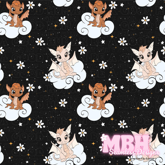 Girly Starry Dragons Seamless Pattern