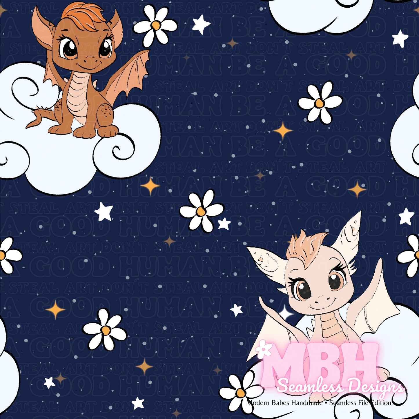 Girly Starry Dragons Seamless Pattern