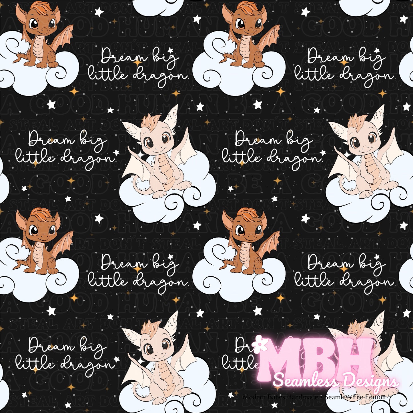 Dream Big Little Dragon ASSORTED COLORWAYS Seamless Pattern