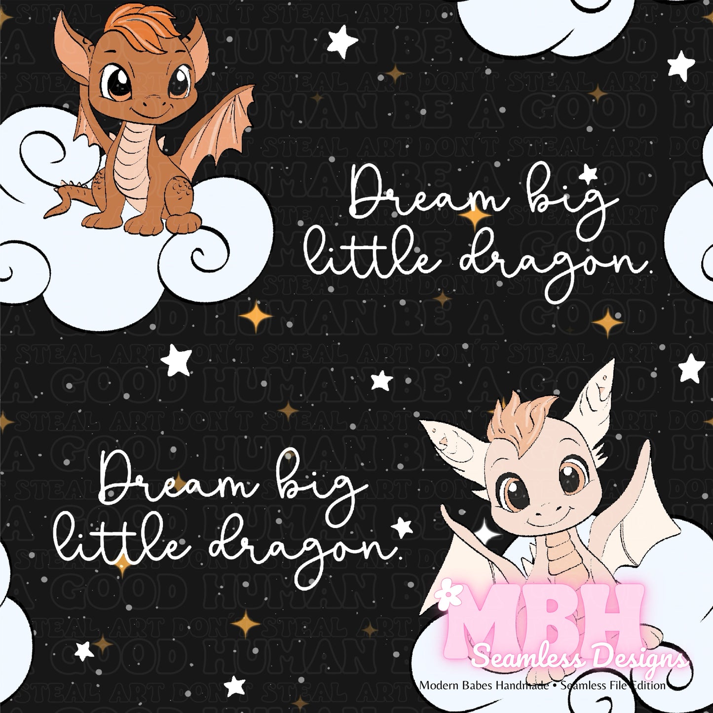 Dream Big Little Dragon ASSORTED COLORWAYS Seamless Pattern